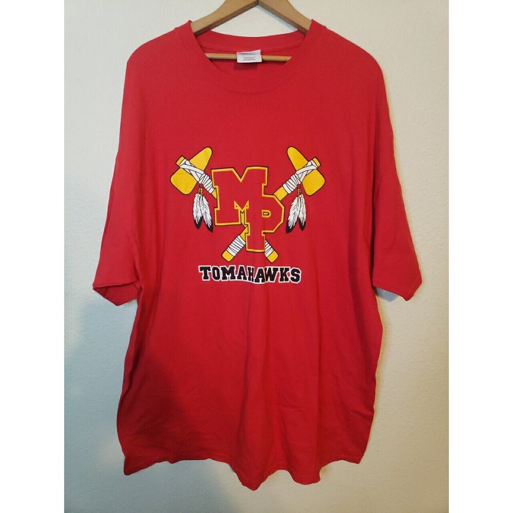 Red Tomahawk Tshirt Mens 2XL Marysville California Football Retro